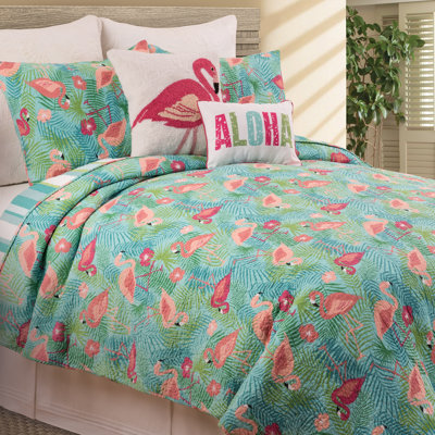 Ensemble de courtepointe réversible en coton Isla Tropics