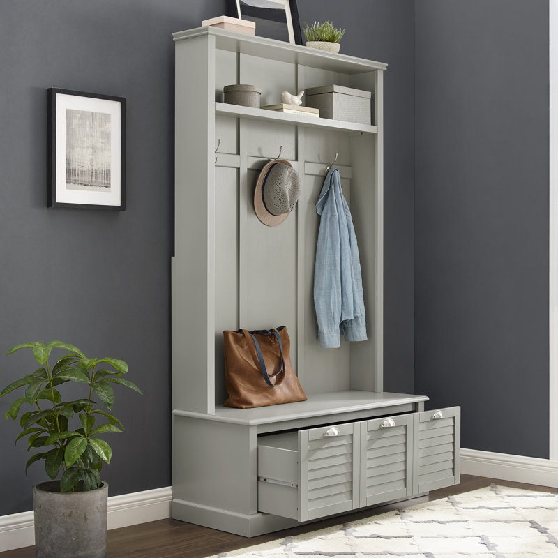 Corte 42.5 " Wide Hall Tree with Drawers and Shelves, Gray
