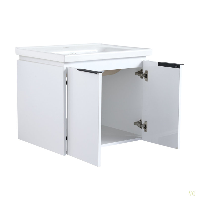 Meuble-lavabo à fermeture en douceur 48 po avec lavabo et deux petites tablettes de rangement