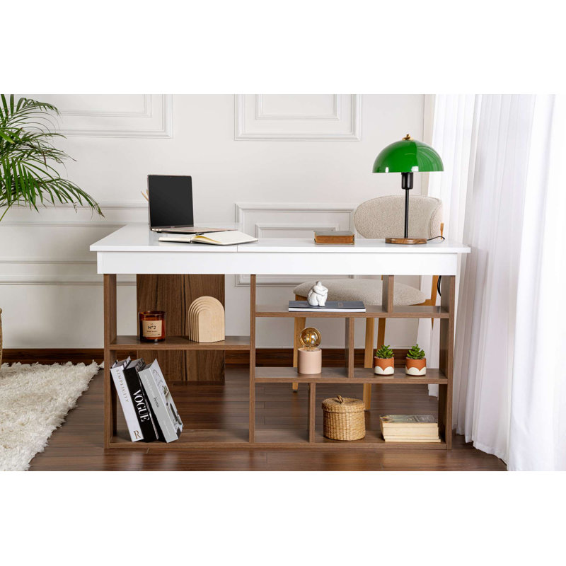 Modern Study Desk with Walnut & White Finish, 51.2 x 28.3 x 28.7 inches | 100% Melamine Coated Chipboard, Thickness: 0.7 inches | Stylish & Functional Design for Home Office & Study Spaces, Durable & Elegant