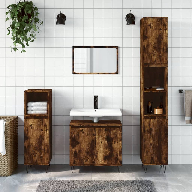 Aalliyah Freestanding Bathroom Storage Furniture Set, Smoked Oak