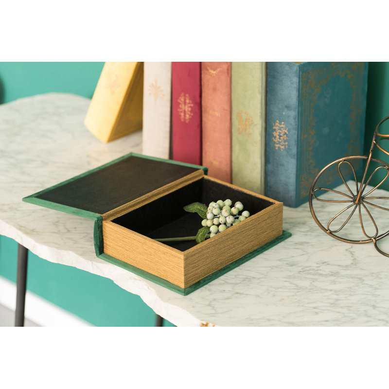 Vintage Green Velvet Book-Inspired Trinket Storage Box