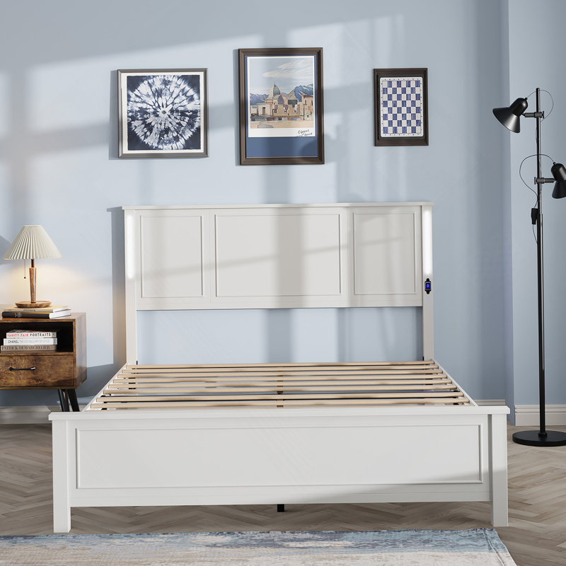 Base de lit plateforme grand, Blanc antique