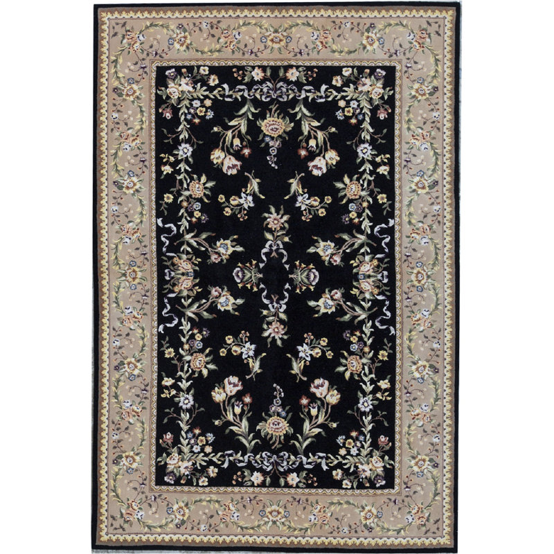 Hand-Knotted High-Quality Wine and Black Area Rug