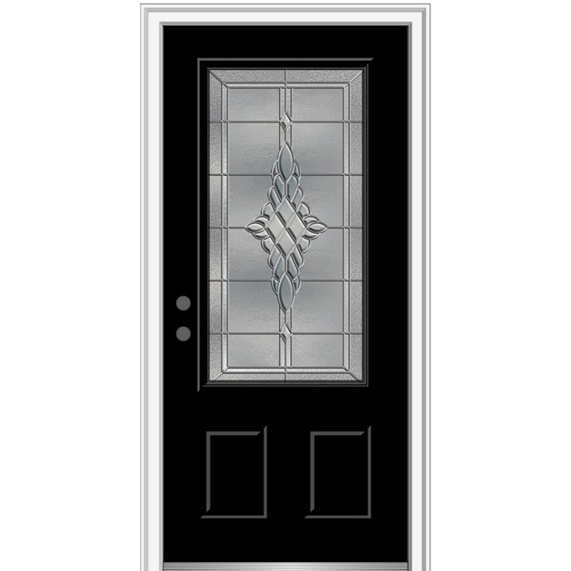 Porte d'entrée pré-montée en fibre de verre 2 panneaux 3/4 Grace Grace, S'ouvre à droite vers l'intérieur, Noir