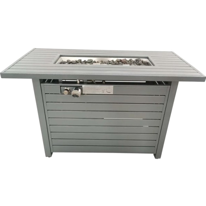 Table de foyer d'extérieur, grise, 25 H x 42 W, 50 000 heures de rendement énergétique, acier inoxydable, interrupteur au propane / gaz naturel