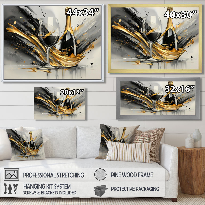 Luxueuse explosion de champagne - art mural vin et champagne, H 12 po x l 20 po, Noir