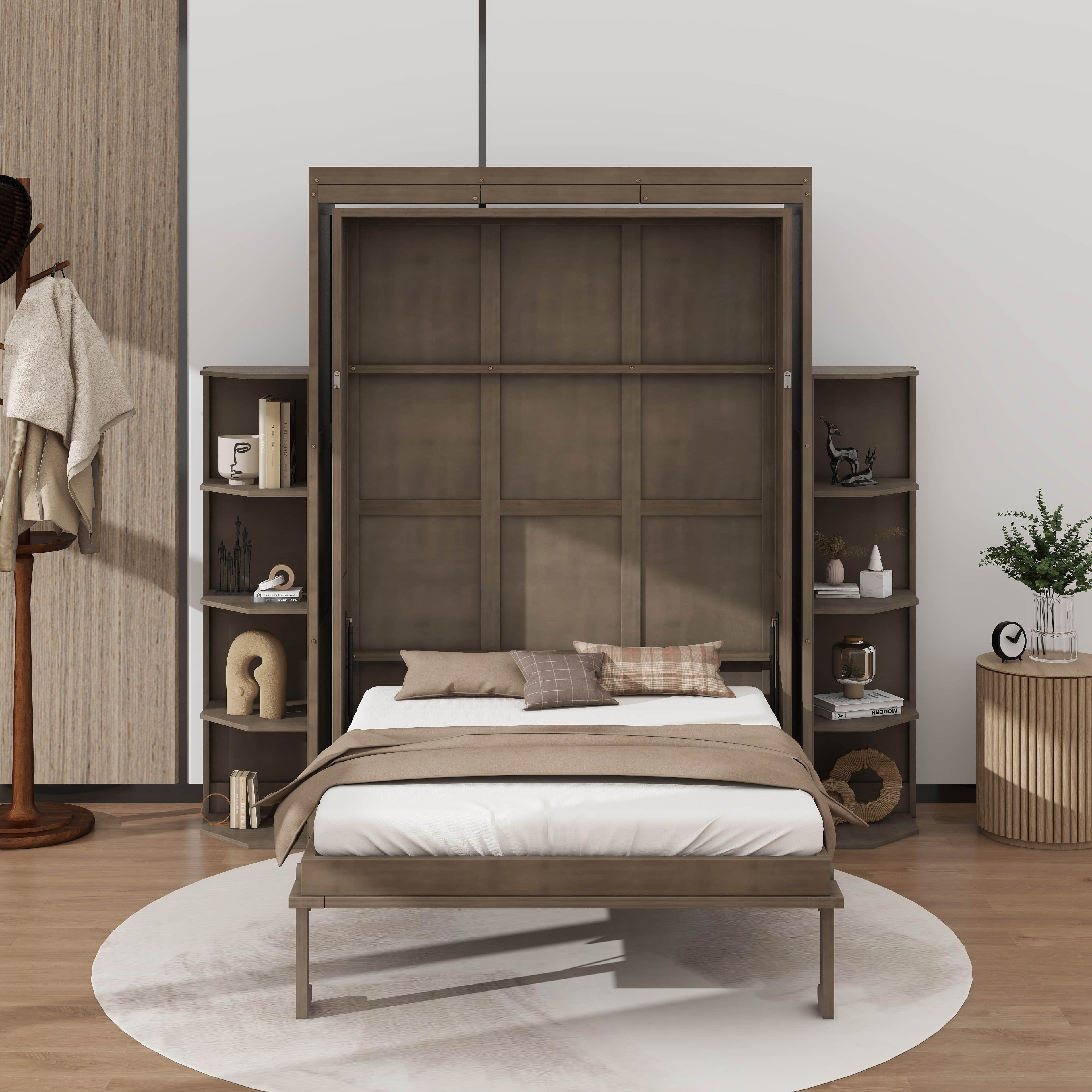 Latitude Run® Queen Size Rotating Murphy Bed With Hidden Storage Racks ...