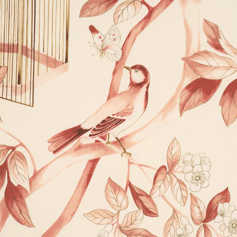 Oiseaux Et Fleurs Fabric, Cinnabar