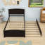 Lit plateforme simple en bois avec lit gigogne simple et tête de lit-838641656