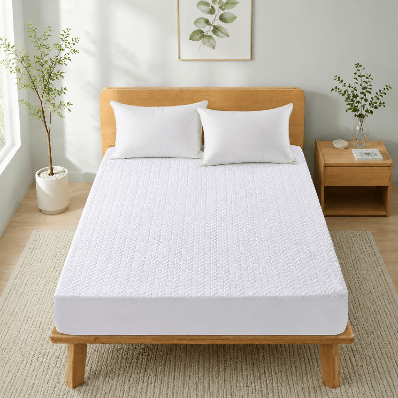 Ultrasonic Quilted Waterproof Mattress Protector – Deep Pocket Fitted Mattress Pad Cover with Leaf Pattern, Soft Breathable