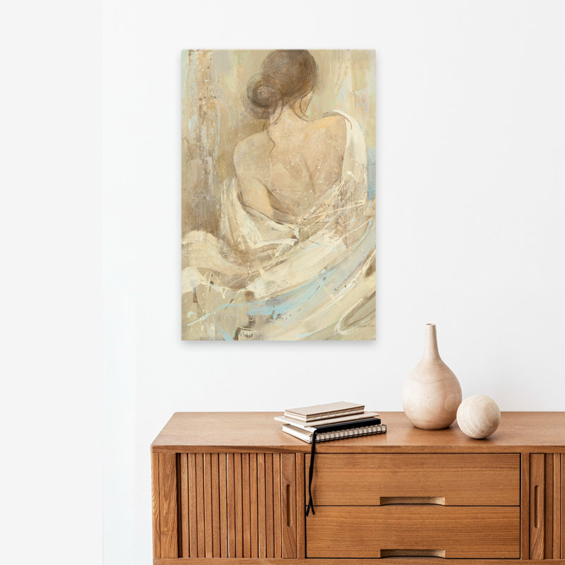 Étude abstraite de figure I contemporaine bleu gris brun féminin, H 24 po x l 16 po