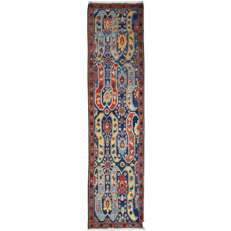 Hand-Knotted High-Quality Navy, Blue, and Red Runner