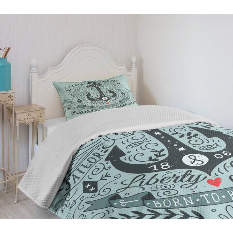 Navy and Turquoise Twin Anchor Bedspread Set