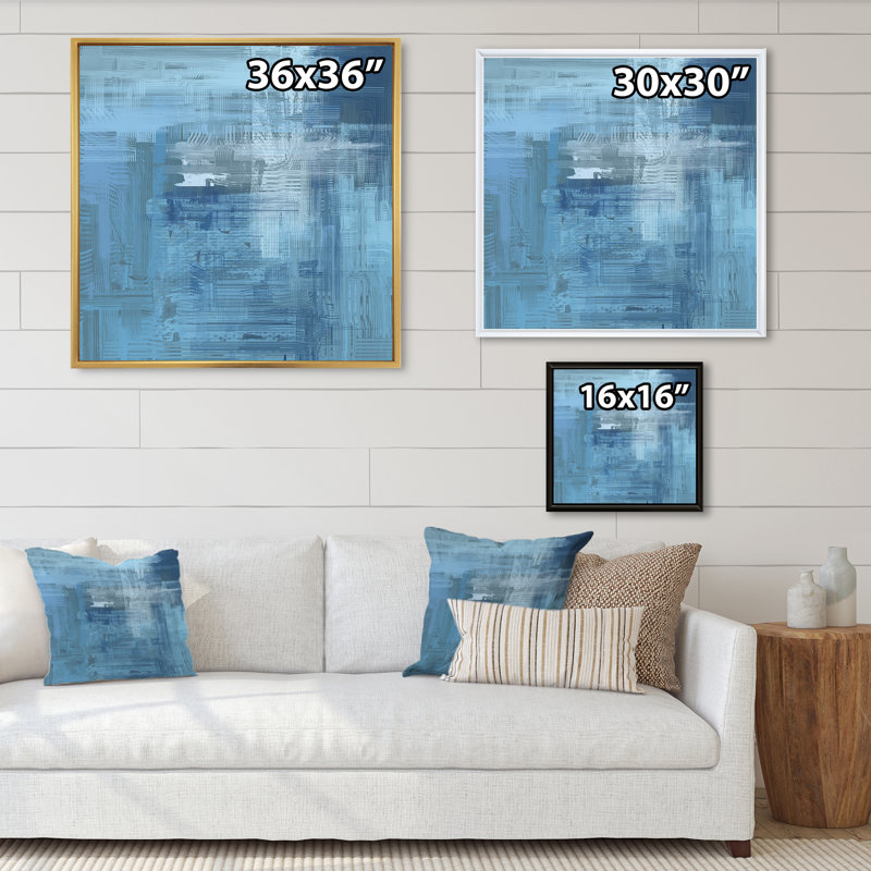 «Blue And Frozen Grunge Art», reproduction d'art sur toile encadrée, H 16 po x l 16 po x P 1 po, Cadre flottant blanc