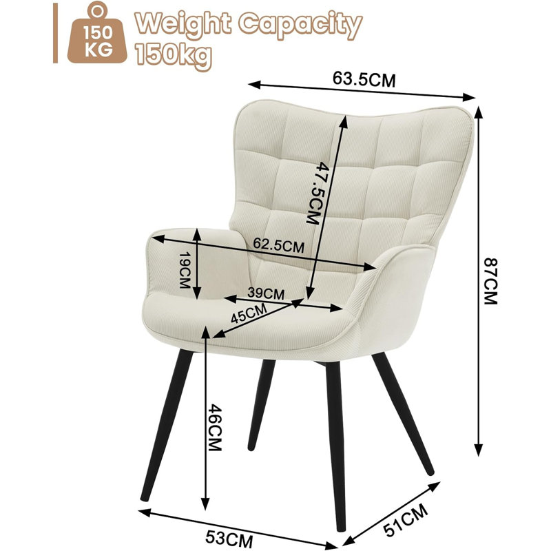 Ortrun Upholstered Armchair, White