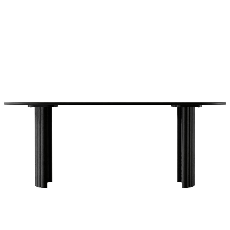 79" Double Pedestal Soild Wood Dining Table Oval Kitchen Table, Black
