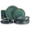 12 Pieces Kitchen Dinnerware Set, Blue Set, Stoneware Dinnerware, Plate And Straight Edge Bowl Set For 4 Person