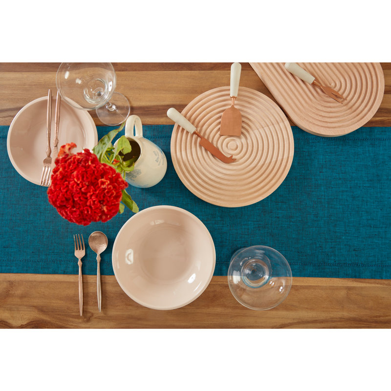 Milan - 100% Pure Linen Table Runner, Chambray Teal, 90" x 14"