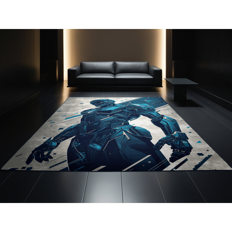 Tapis bleu moelleux moelleux et moelleux à motif géométrique de mercenaires Fairwinds, 4 x 2