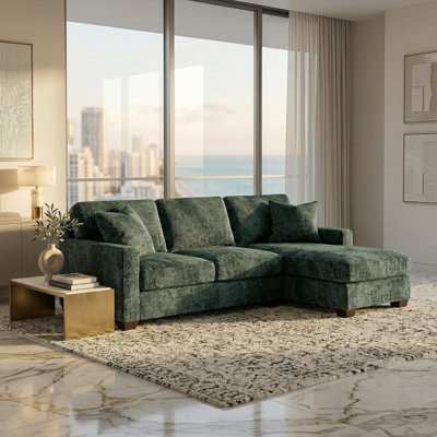 Clifford Sectional – Made in USA, 5-Day Shipping, Custom Fabric Options, L-Shaped Sectional Wholesale Sectional Furniture - Green Velvet Antique Charcoal - Green