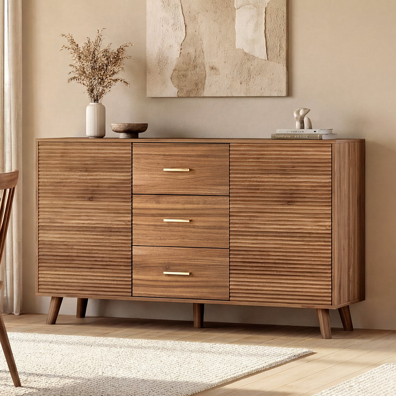 Sideboard Buffet Cabinet with Push-to-Open Doors & Drawers - Modern Dining Room Storage, Eco-Friendly Solid Wood Legs, Easy Assembly | Entryway Console