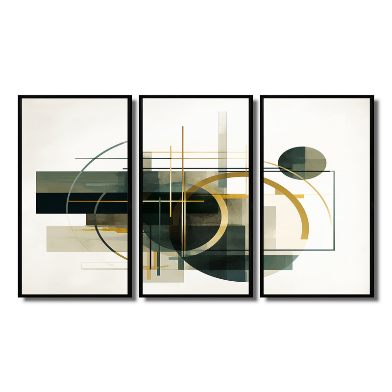 Ensemble de salon Emerald Gold Retro Geometrics - Minimalisme, Cadre flottant noir, H 28 po x l 36 po x P 1 po