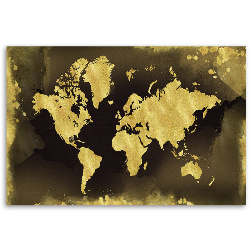 Golden World Map Vintage - No Frame Print on Canvas