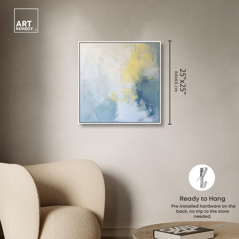 «Earth and Ether» par Minimal Art abstrait, H 25 po x l 25 po x P 1,8 po, Cadre flottant blanc