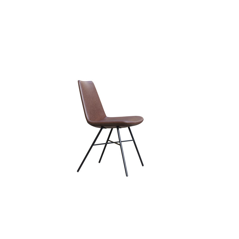 18'' H Faux Leather Upholstered Side Chair, Black, Dark Gray Wool
