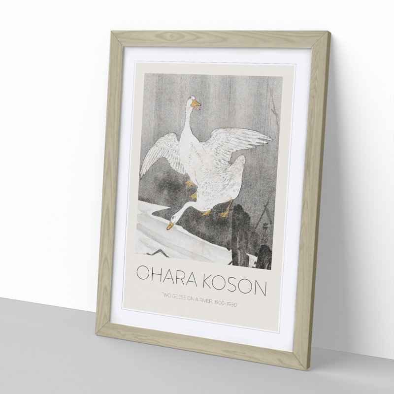 Geese At The River by Ohara Koson - Single Picture Frame Print, 65cm H x 48cm W x 2cm D, Oak Framed