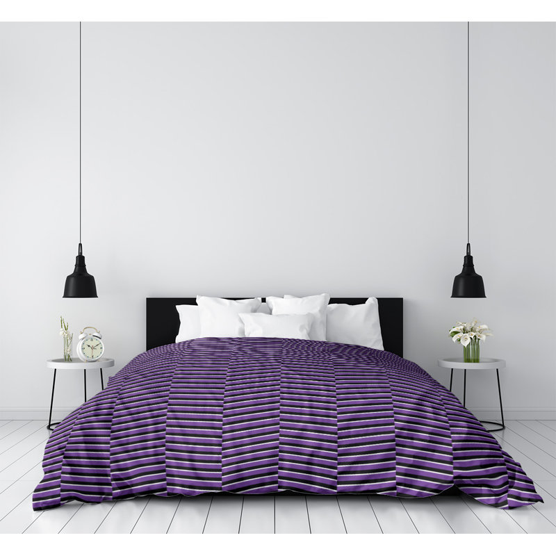 Housse de couette simple à rayures fracturées, Housse de couette pour très grand lit, Violet, Microfibre