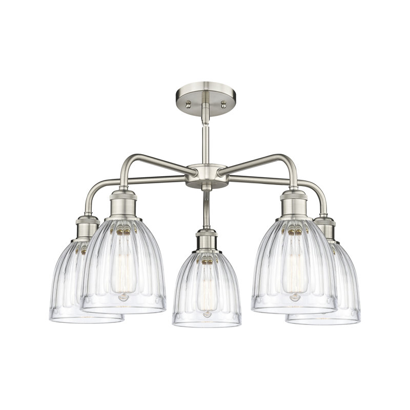 Lustre tambour en acier à intensité variable 5 lumières Poway, Transparent, Nickel satiné