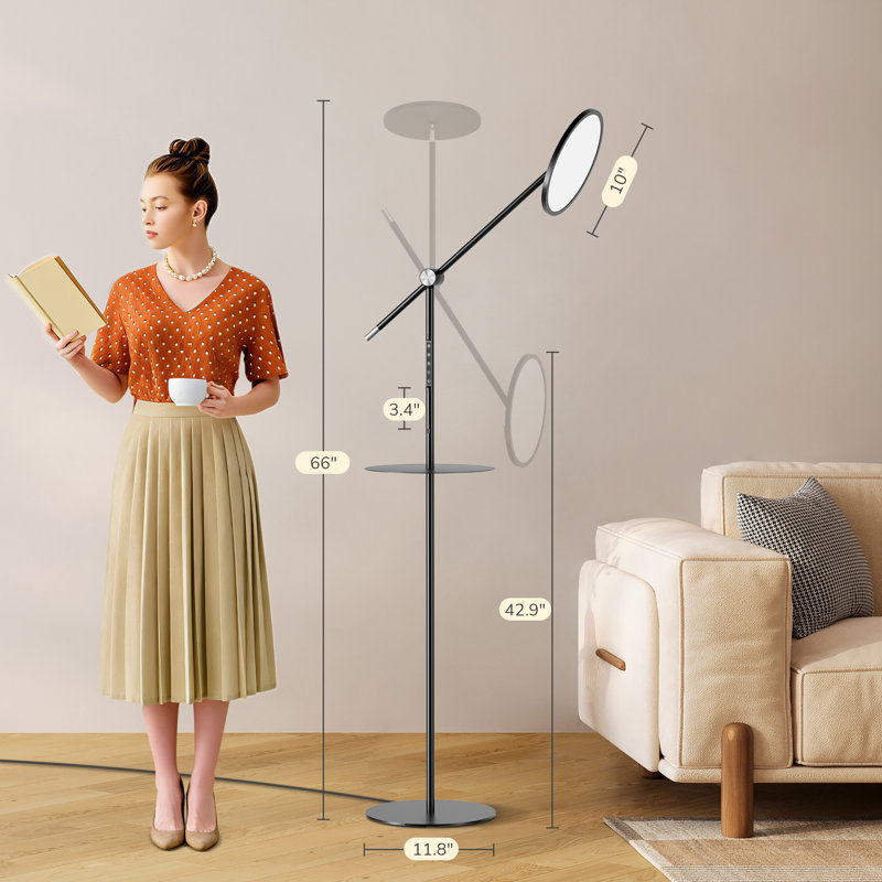 Lampe torchère 71 po à DEL avec plateau - lampe sur pied à hauteur ajustable, commande tactile à intensité variable