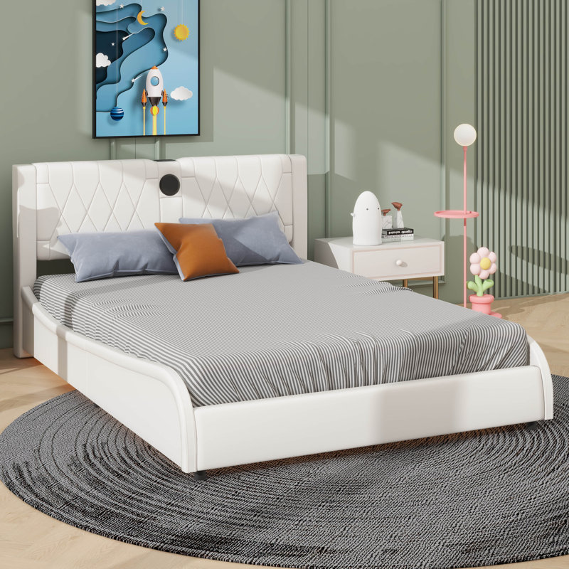 Opulent Artificial Leather-Clad Platform Bed Featuring A Thickened Headboard, Bluetooth Audio System, And RGB LED Illumination