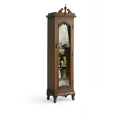 15.75"Dark Brown Cold Zone Catalpa Wood Luxury Tall Display Cabinet