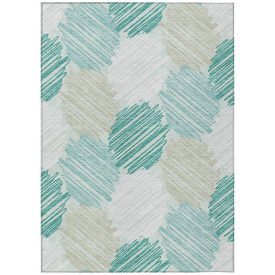 Machine Washable Indoor/Outdoor Xhevrie Teal Rug