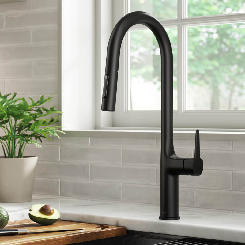 Robinet de cuisine à poignée simple Oletto, Noir mat