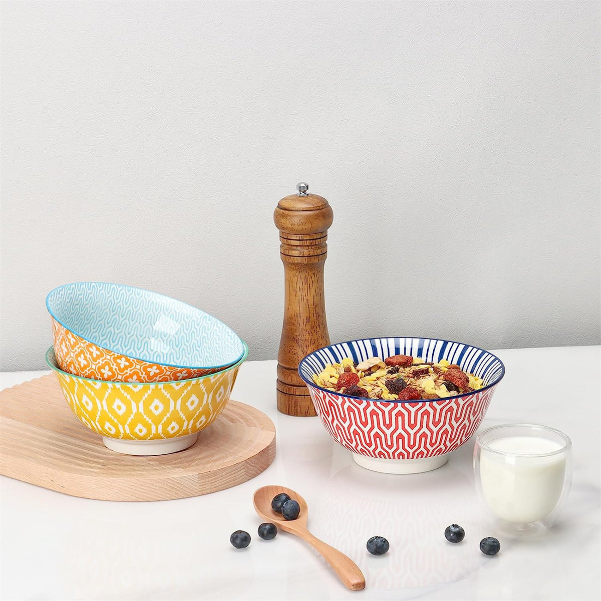 Ceramic Small Bowls dessert bowl - Porcelain 10 oz Cute Bowl Set for Rice |  Soup | Snack | Ice Cream | Side Dishes - Colorful Kitchen serving bowls