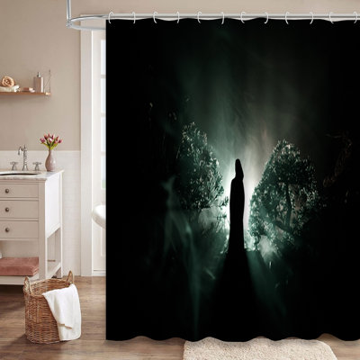 Rideau de douche Horror Halloween Girl Night Trees avec 12 crochets