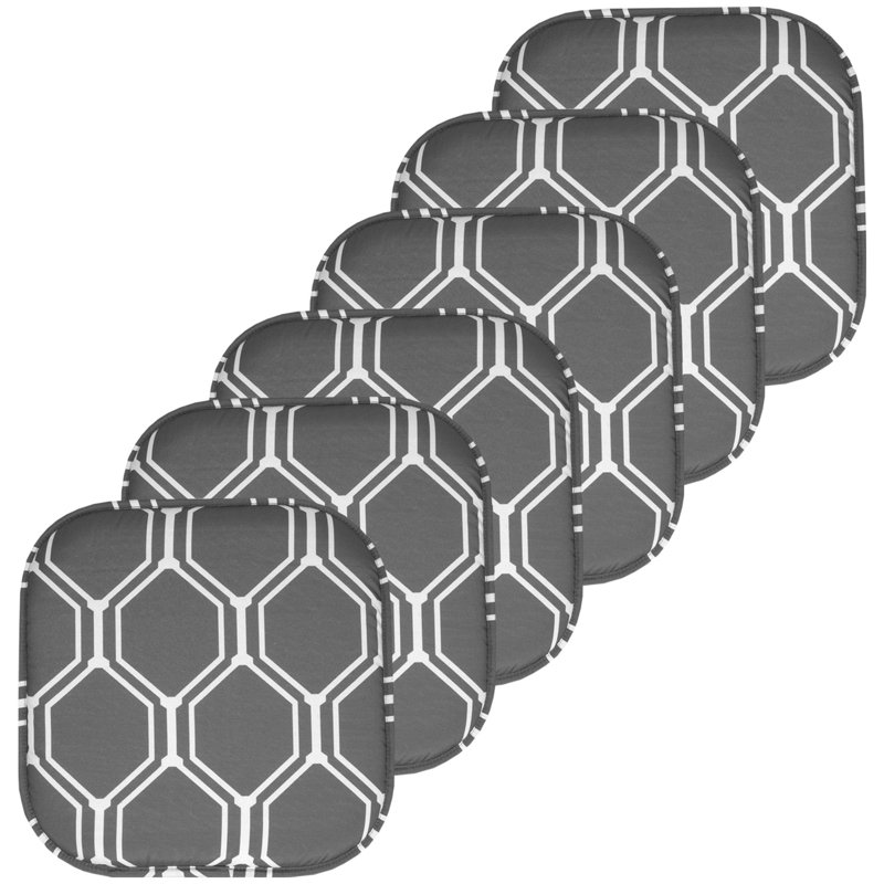 Mirage Hexagonal Memory Foam No Slip Back 16" x 16" Chair Pad Cushion, 6-Pack, Gray/White