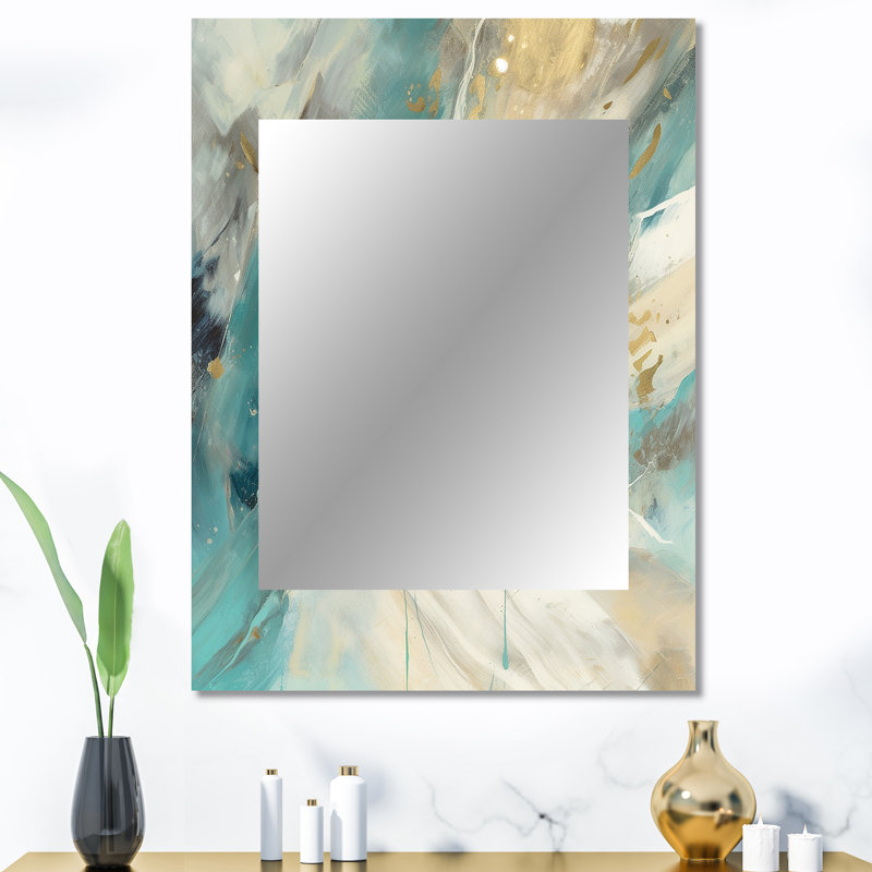 Turquoise Serendipity, peinture abstraite II, grand miroir mural, 40 po x 30 po