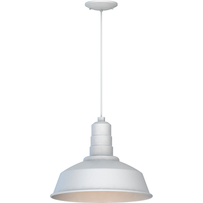 1-Light Indoor or Outdoor 16"W White Single Dome Pendant, 12.75" H x 16" W x 16" D