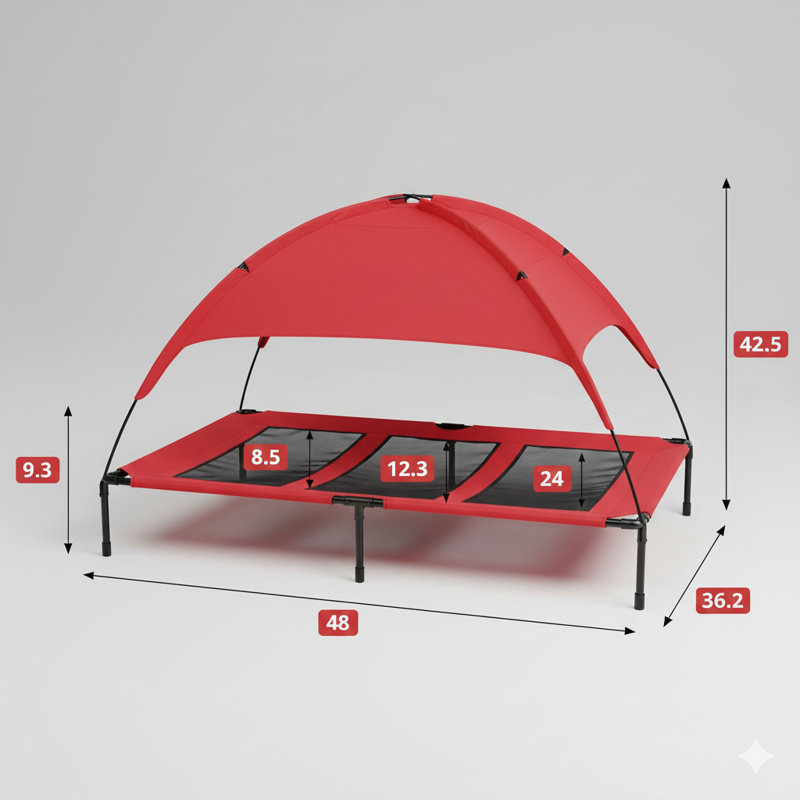 Lit de camp contemporain, surélevé et portable, Rouge