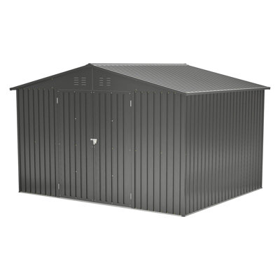 10'X8' Black Metal Storage Shed – All-Weather Outdoor Tool Shed With Lockable Doors – For Garden, Patio, Backyard, Lawn
