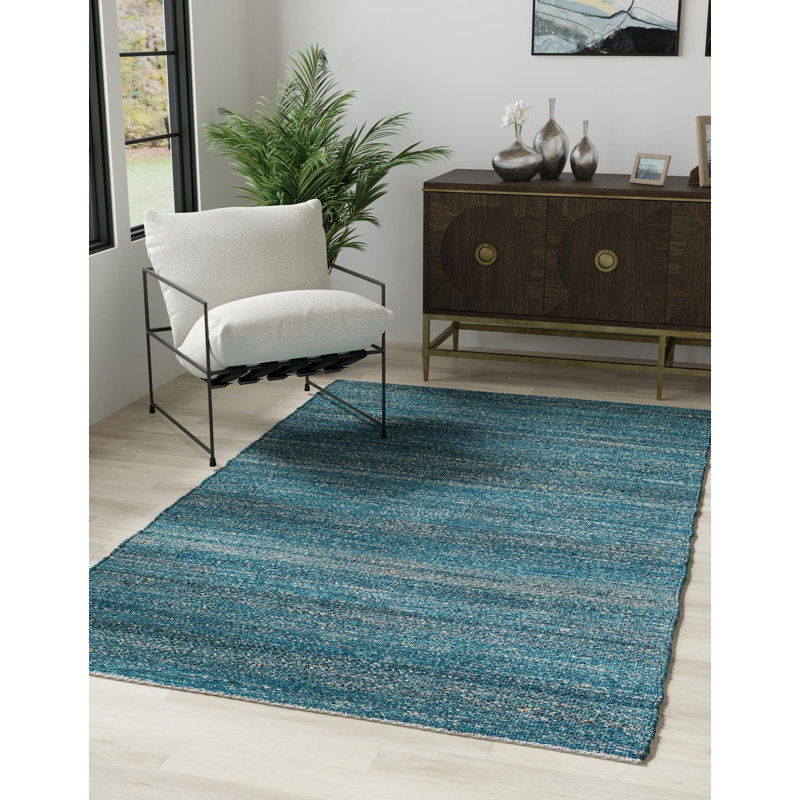Tapis uni / rayé bleu océan Durah, Rectangle 2 pi 2 po x 3 pi 1 po