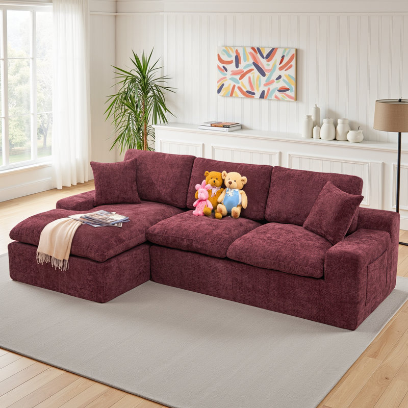 Canapé modulaire en L en chenille Boneless, Chenille rouge