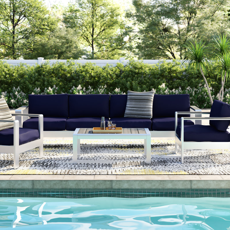Shore 4 Piece Outdoor Patio Aluminum Sectional Sofa Set, Navy