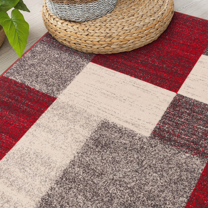 Tapis rouge / gris Allyne, Rectangle 5 pi 3 po x 7 pi 3 po