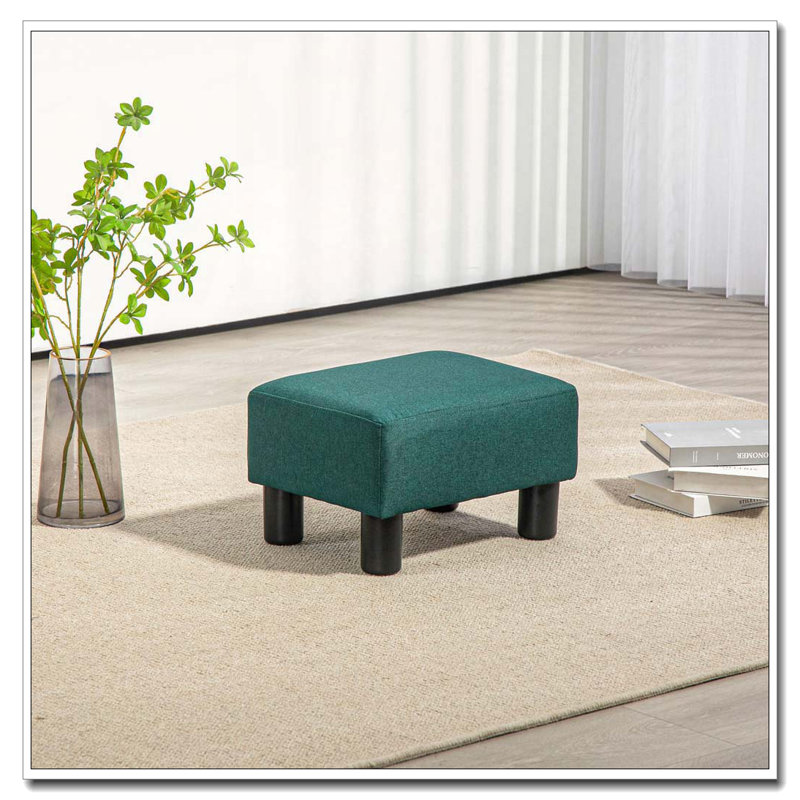 Ottoman Foot Rest Small Foot Stool with Linen Fabric Upholstery and Plastic Legs Cube Ottoman for Living Room, Green